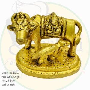 Antique Brass Cow and Calf Idol – Kamadhenu Statue for Home Temple & Vastu Décor