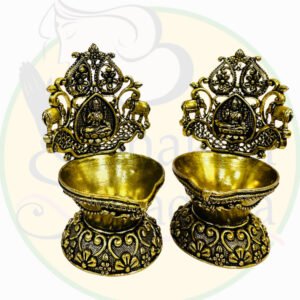 Antique Brass Lakshmi Deepam Set – Handcrafted Pooja Lamps for Temple & Home Décor (Set of 2)