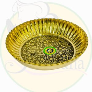 Antique Brass Prasadam Plate – 4 Inch Engraved Temple Thali for Pooja & Offerings