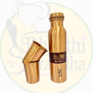 Pure Copper Water Bottle with 2 Glasses – Ayurvedic Drinkware Set for Health & Wellness