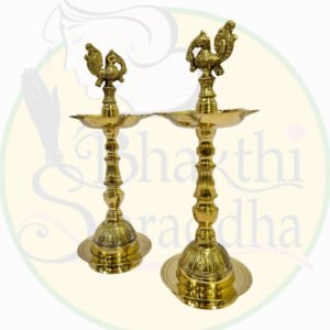 Handcrafted Antique Brass Peacock Deepam (Kundhulu) – Traditional Temple Lamps (Set of 2)