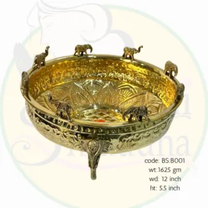Handcrafted Brass Urli Bowl with Elephant Motifs – Antique Golden Finish